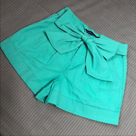 Lauren James Pants - Lauren James Teal Seersucker Bow Front Shorts